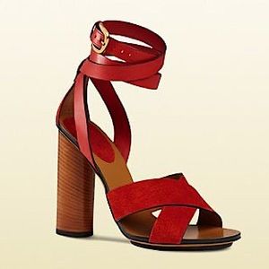 Red Gucci Candy Cross Ankle Strap Sandal